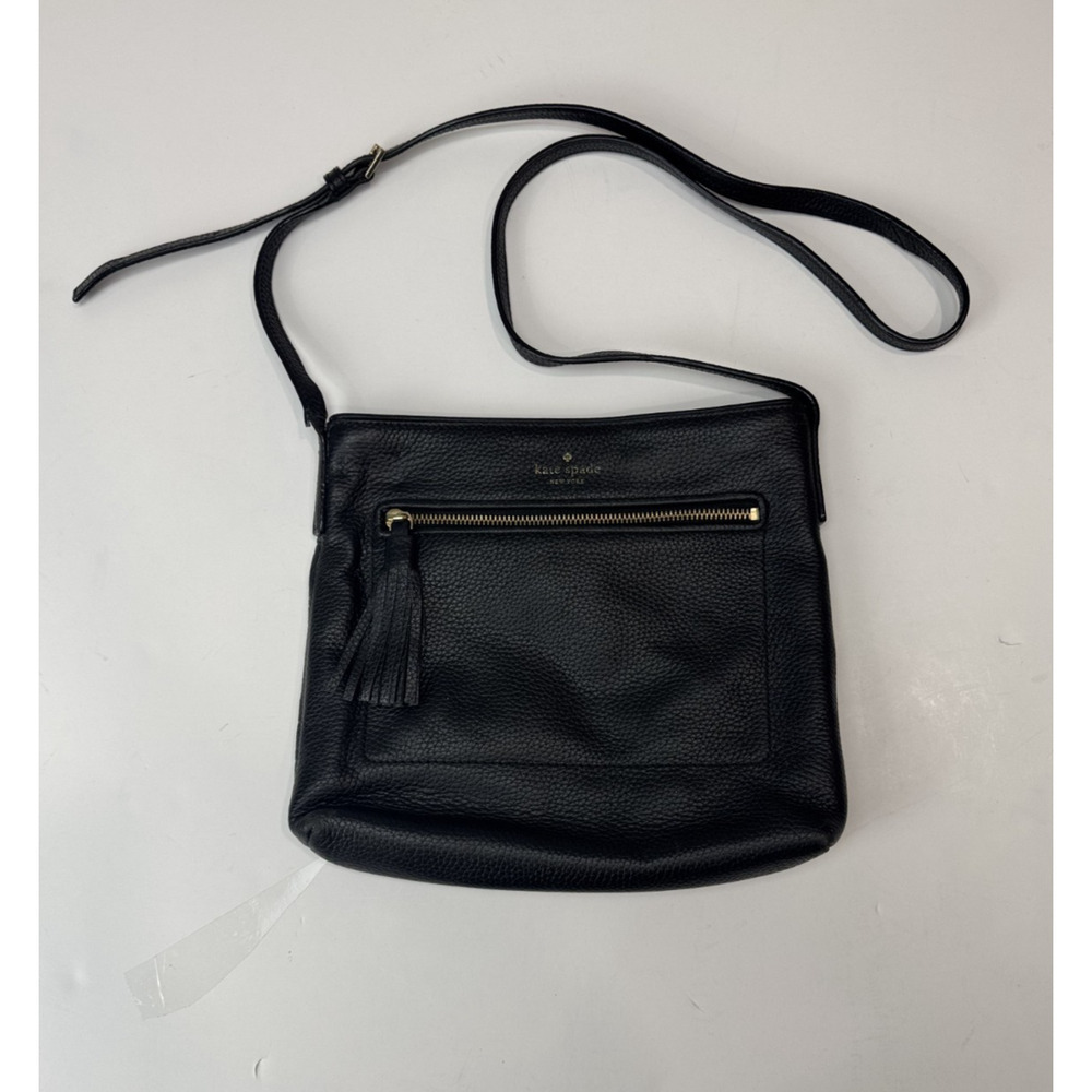 Kate Spade Black Pebbled Leather Crossbody Bag Tassel Zip Pocket Medium